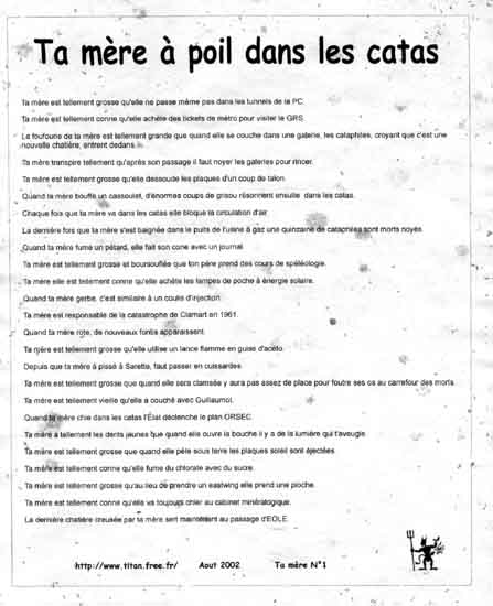Ta mère à poil dans les catas